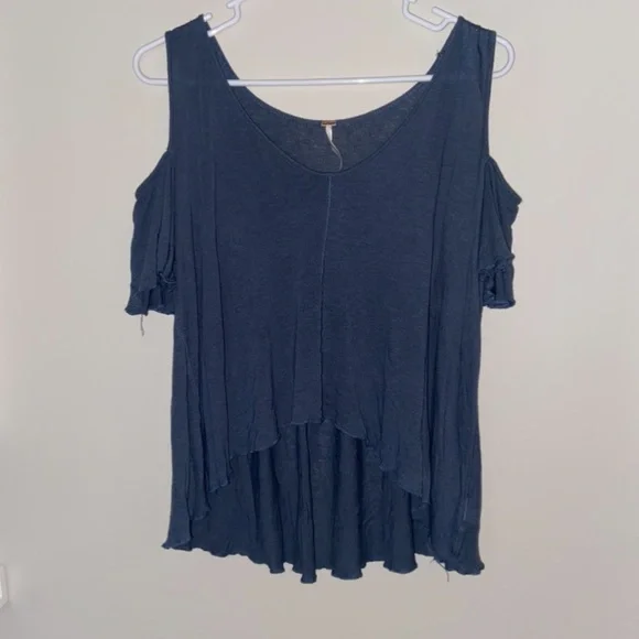 Free People Bittersweet Cold Shoulder Blue Top Size: Small - Picture 2 of 9